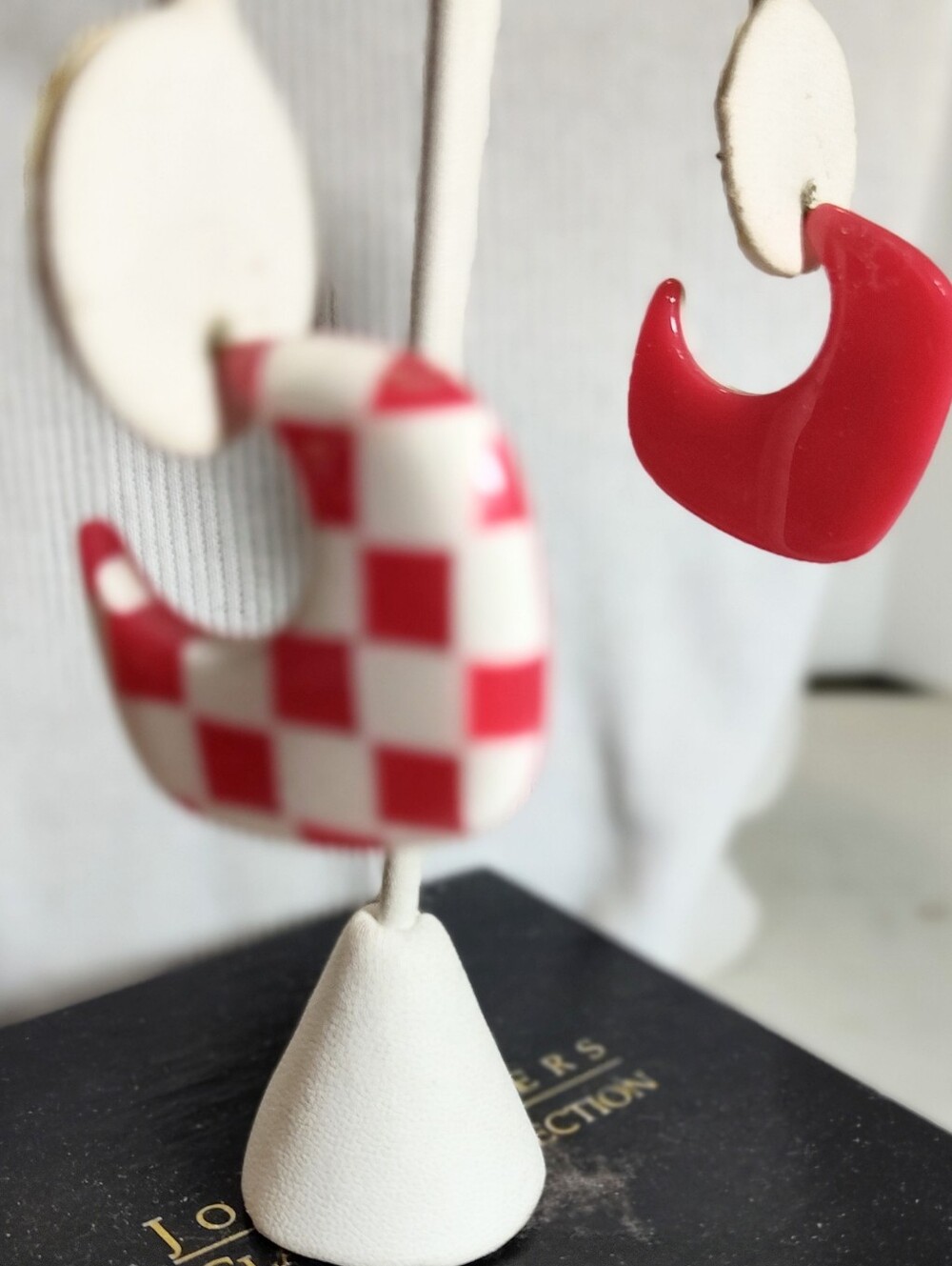 Red & White Checker and Solid Resin Hoop Earrings